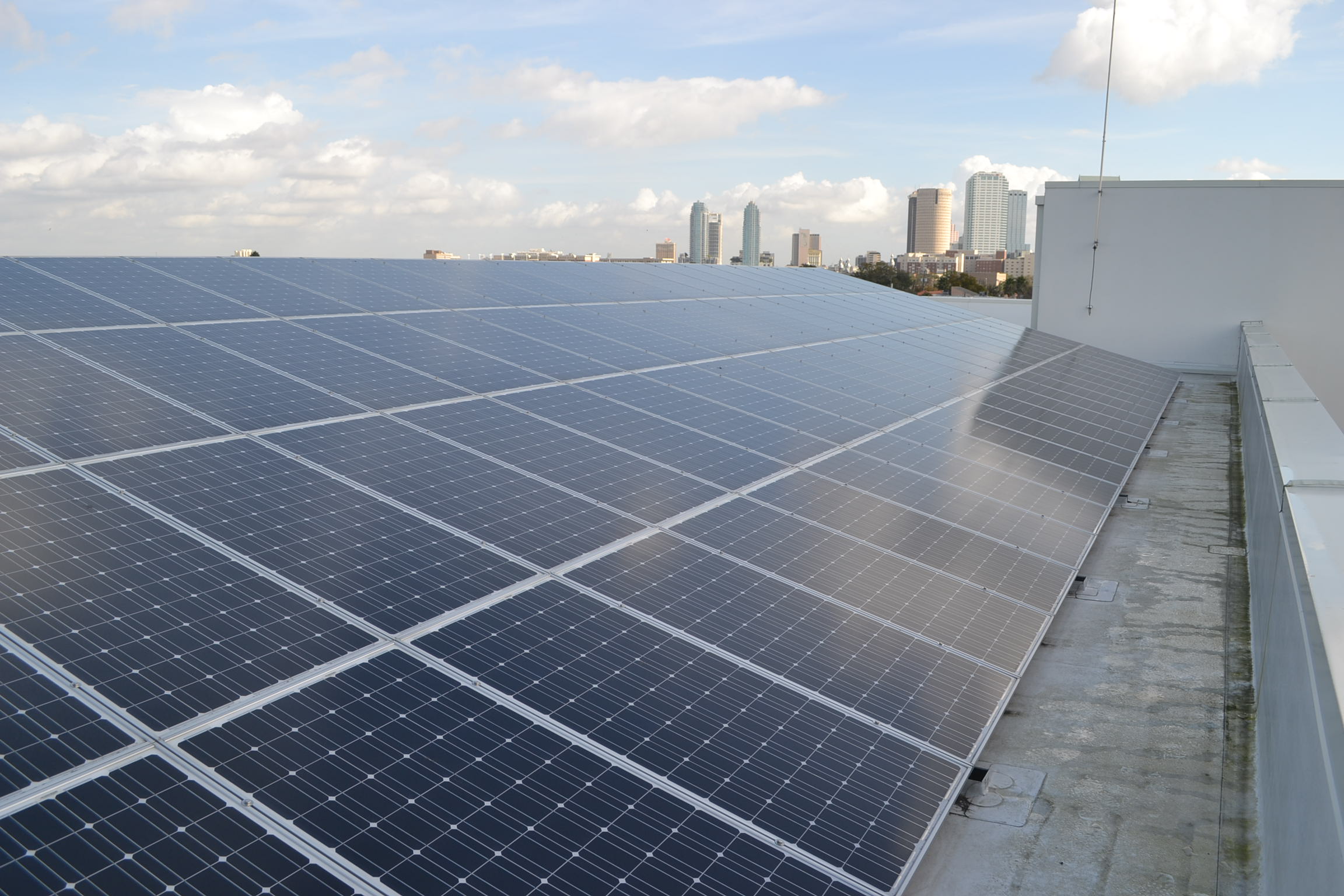 Solar panels on a roof of a building
